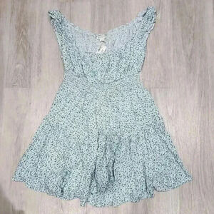 NWT Aeropostale Womens Ditsy Floral French Prairie Tiered Dress White Blue Large